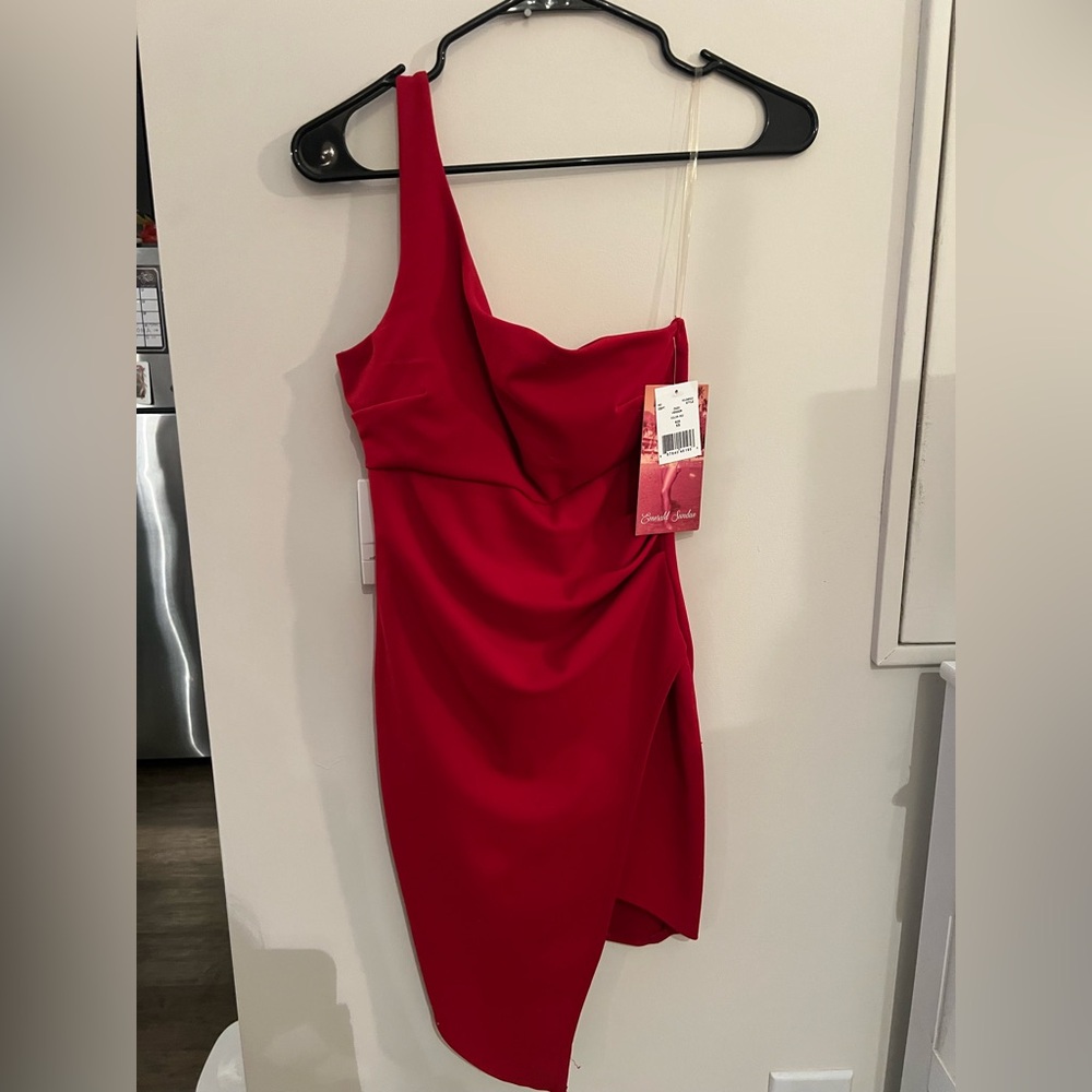 Emerald Sundae Vibrant Red One-Shoulder Dress